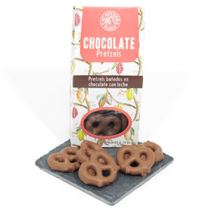 Pretzels bañados en chocolate con leche
