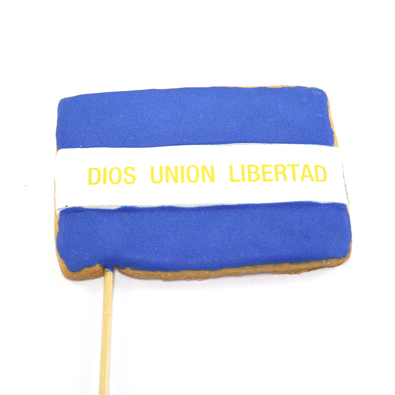 Galleta Bandera con emblema impreso: Dios, Unión, Libertad. Galleta Bandera con emblema impreso: Dios, Unión, Libertad.