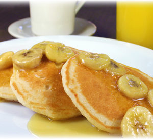 Buttermilk pancakes (banana, strawberry, or chocolate sauce!)
