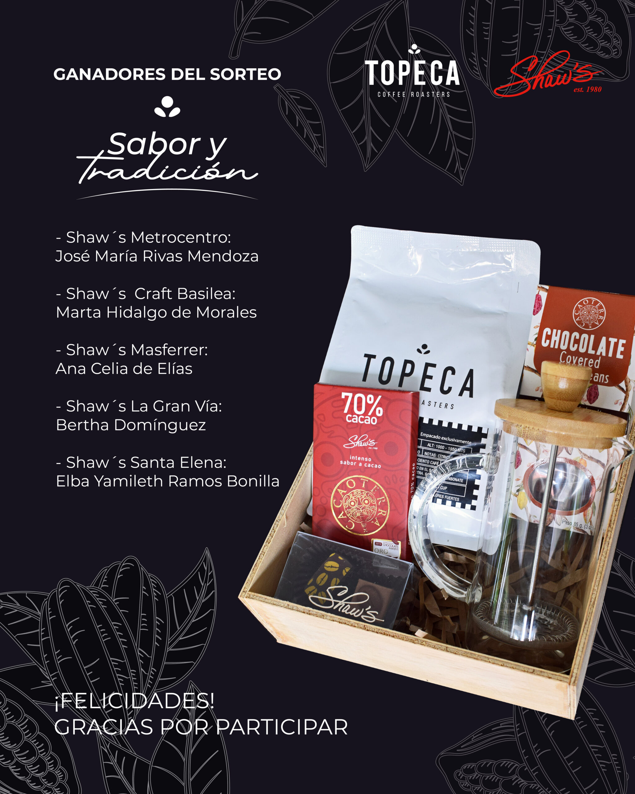 Ganadores de sorteo – Topeca y Shaw’s