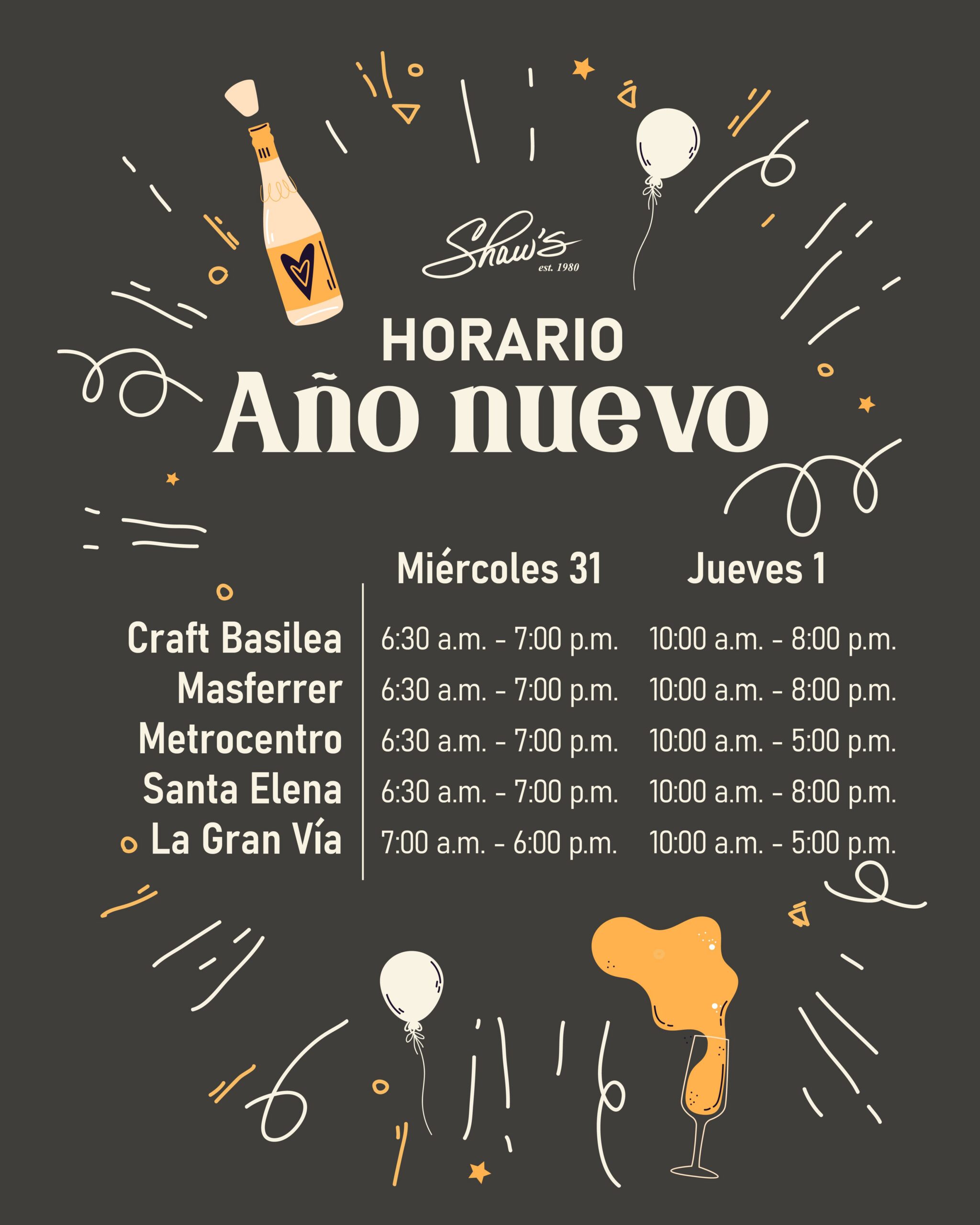 Horarios Especiales de Fin de Año – Sucursales Shaw’s